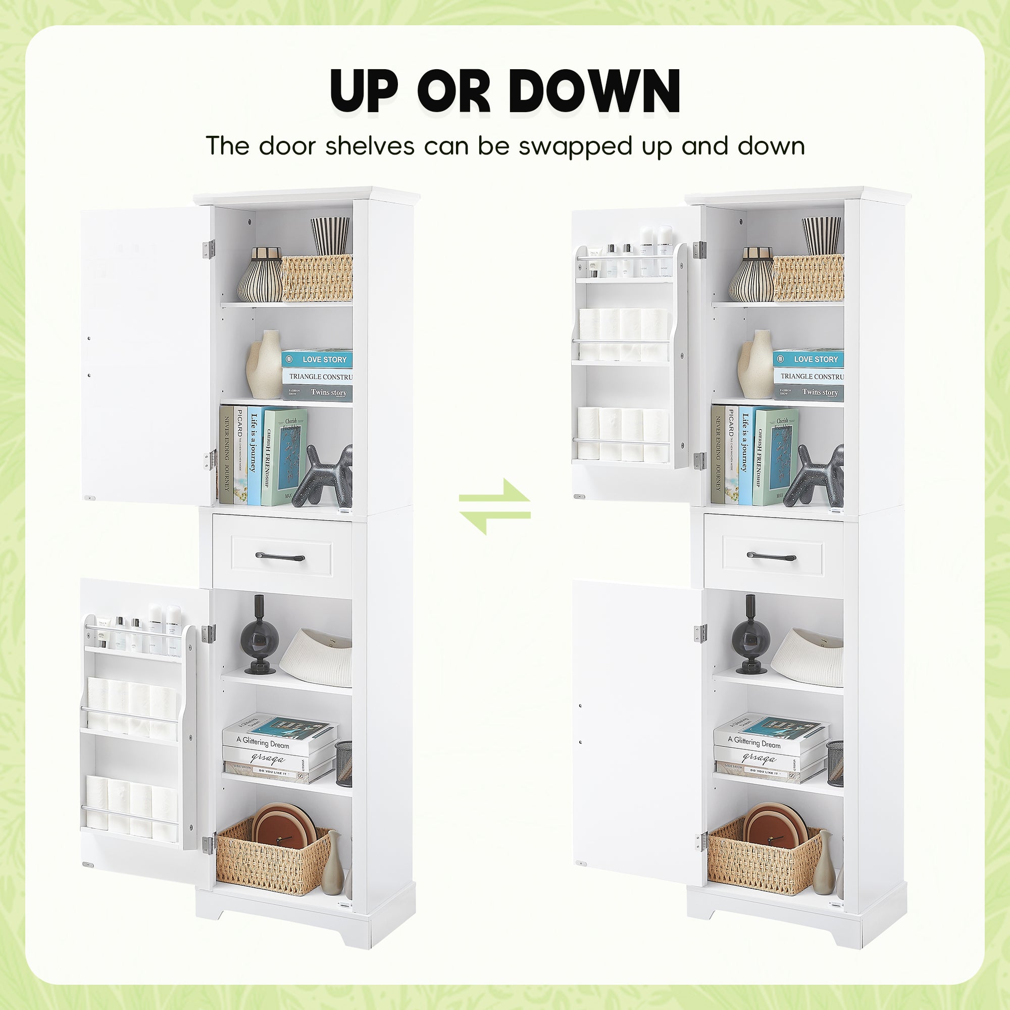 Tall Bathroom Storage Cabinet, Freestanding Storage Cabinet with Two Doors and Adjustable Shelves, Door Shelve Design, MDF Board with Painted Finish, White