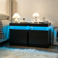 LED Nightstands Set of 2, Bedside Table Cabinet Lights Modern End Side with 2 Drawers for Bedroom Black