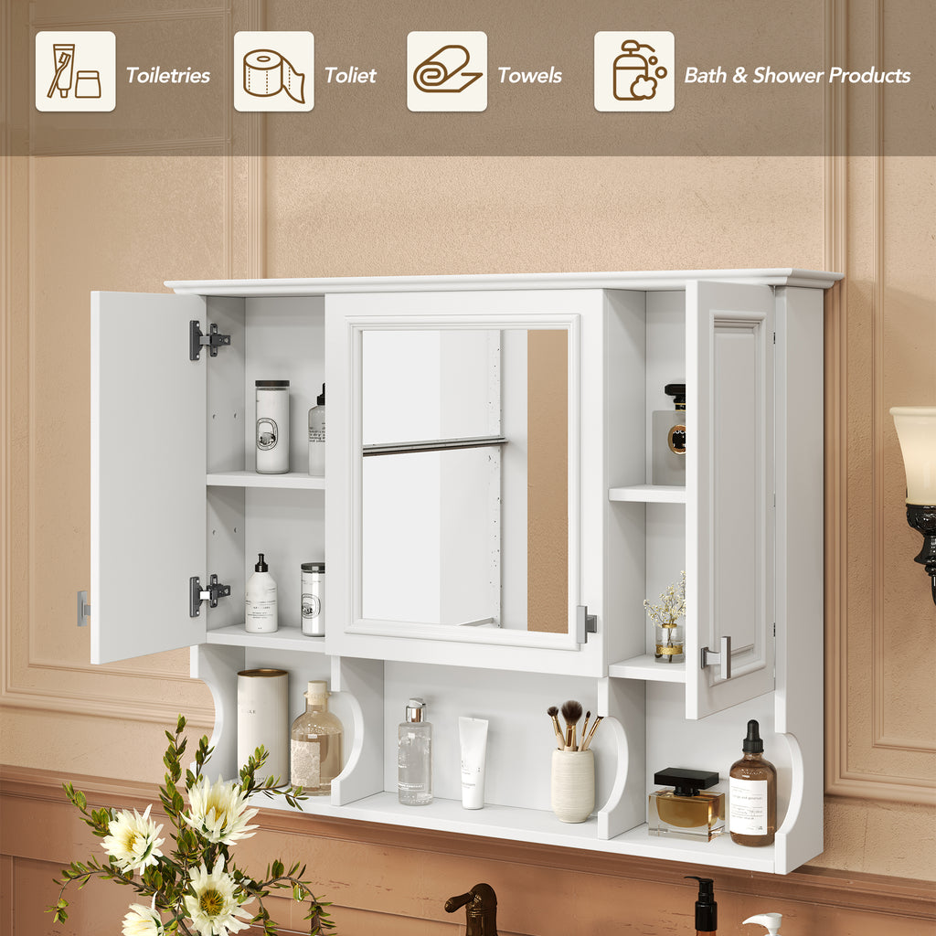 35'' x 28'' Wall Mounted Bathroom Medicine Cabinet, Modern Bathroom Wall Cabinet with Mirror, Mirror Cabinet with Open Shelves