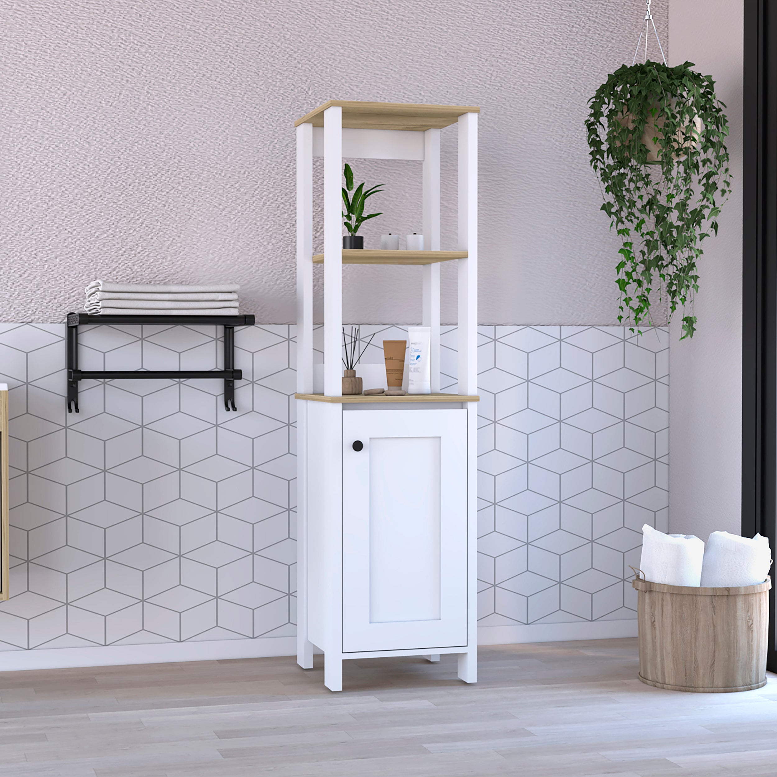 St. Clair Linen Cabinet, Two Interior Shelves, Two Open Shelves, Single Door