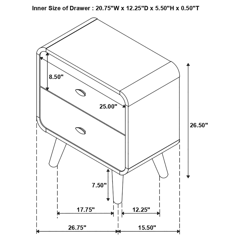 Dark Walnut 2 drawer Nightstand