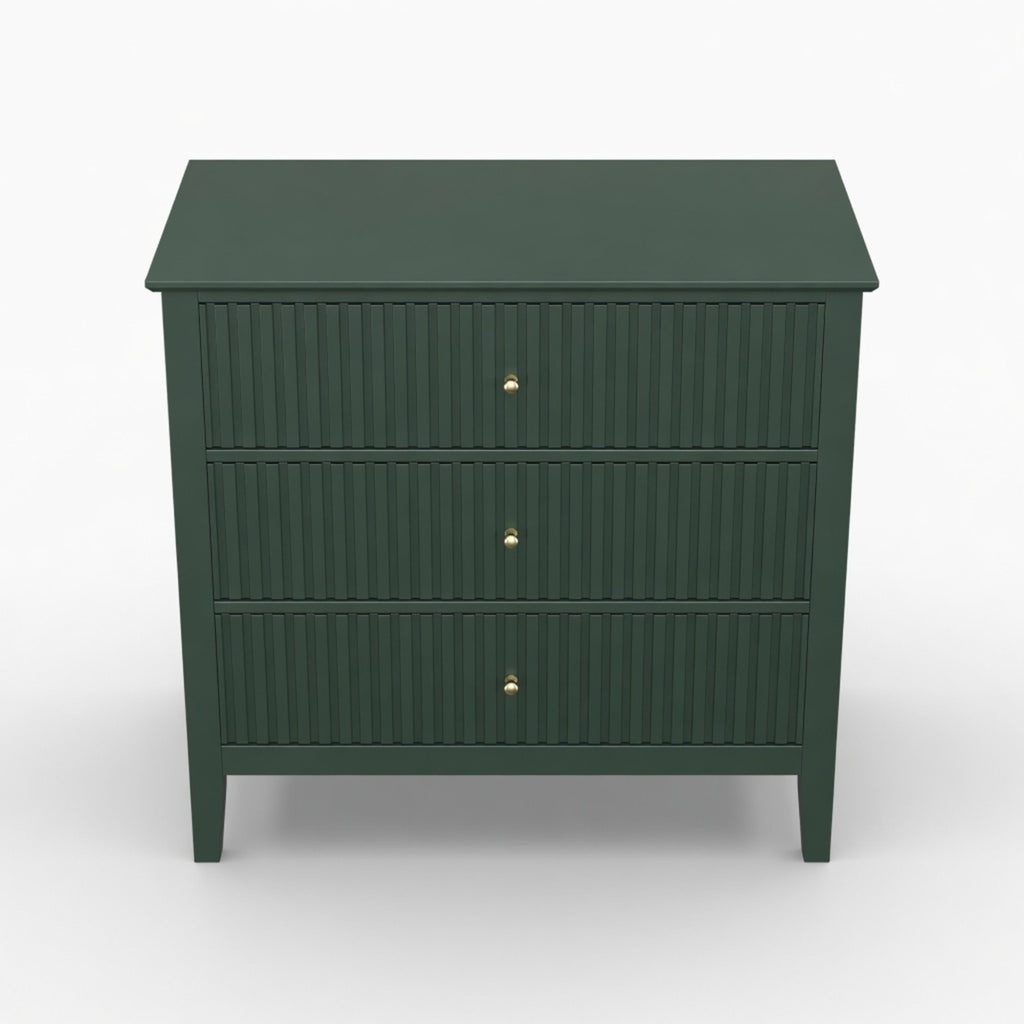 32" Wide Green Fluted 3 Drawer Nightstand, Large Modern Bedroom End Table