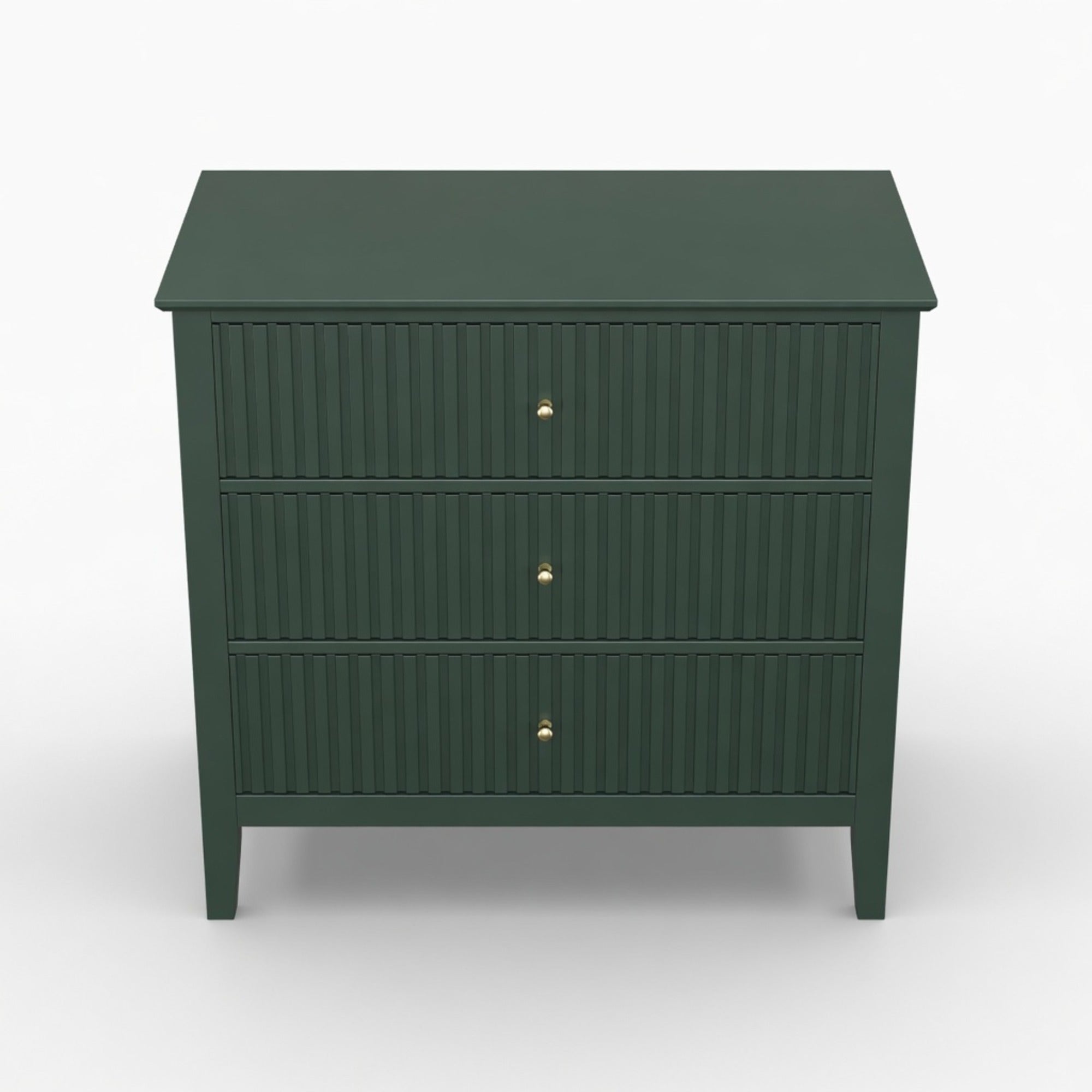 32" Wide Green Fluted 3 Drawer Nightstand, Large Modern Bedroom End Table