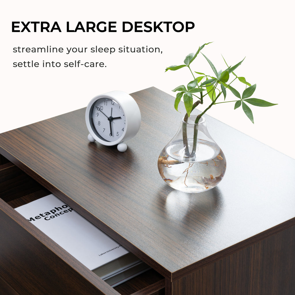 LED Nightstands 3 Drawer Dresser for Bedroom End Table with Acrylic Board LED Bedside Tables Walnut