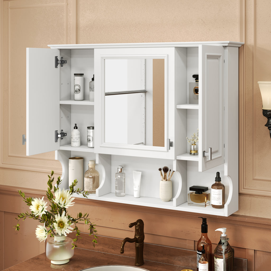 35'' x 28'' Wall Mounted Bathroom Medicine Cabinet, Modern Bathroom Wall Cabinet with Mirror, Mirror Cabinet with Open Shelves