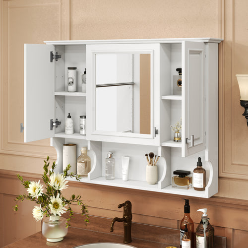 35'' x 28'' Wall Mounted Bathroom Medicine Cabinet, Modern Bathroom Wall Cabinet with Mirror, Mirror Cabinet with Open Shelves