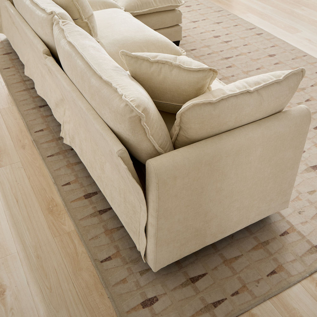 Cloud Sofa two Seats the cushion on the armrest not included , Modern Sectional Couch, for Apartment, Comfy Double Layer Upholstered Seat Cushion, Breathable Chenille Fabric, Beige,SW504ABG