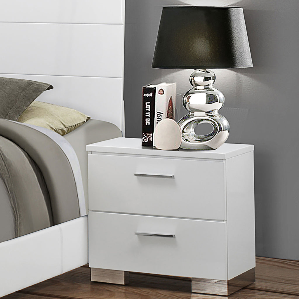 Dulcey White High Gloss 2 drawer Nightstand