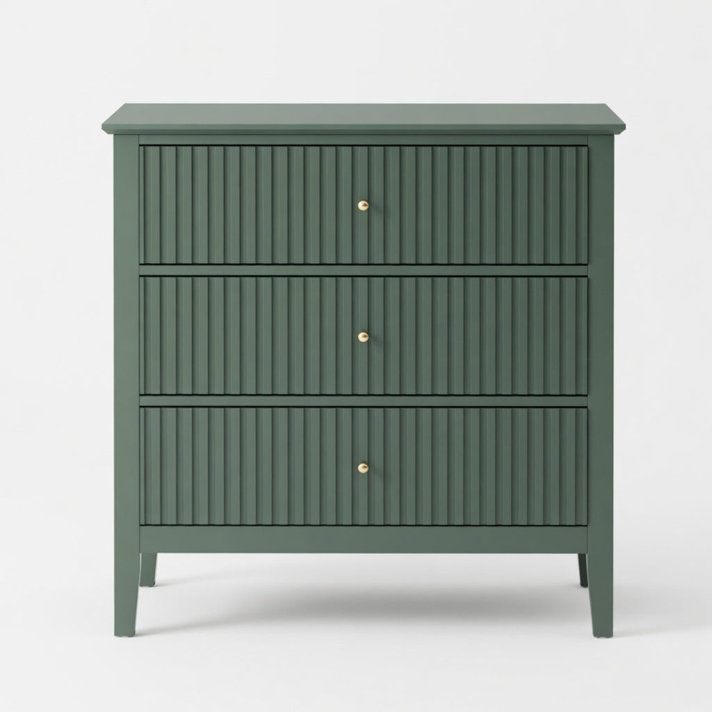 32" Wide Green Fluted 3 Drawer Nightstand, Large Modern Bedroom End Table