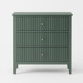 32" Wide Green Fluted 3 Drawer Nightstand, Large Modern Bedroom End Table