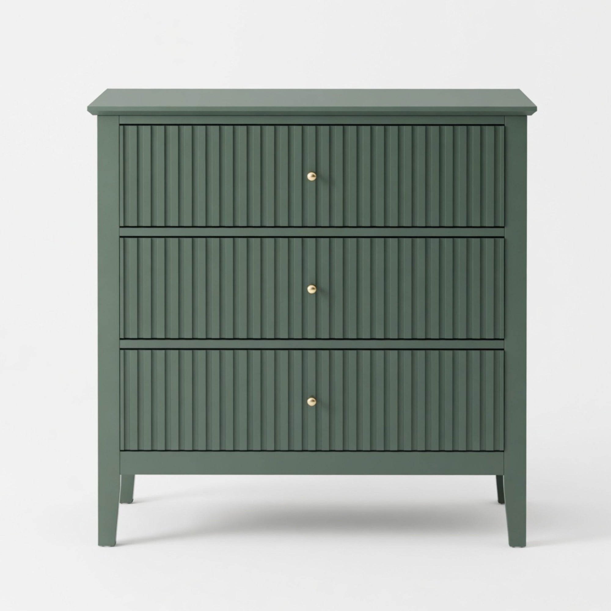 32" Wide Green Fluted 3 Drawer Nightstand, Large Modern Bedroom End Table