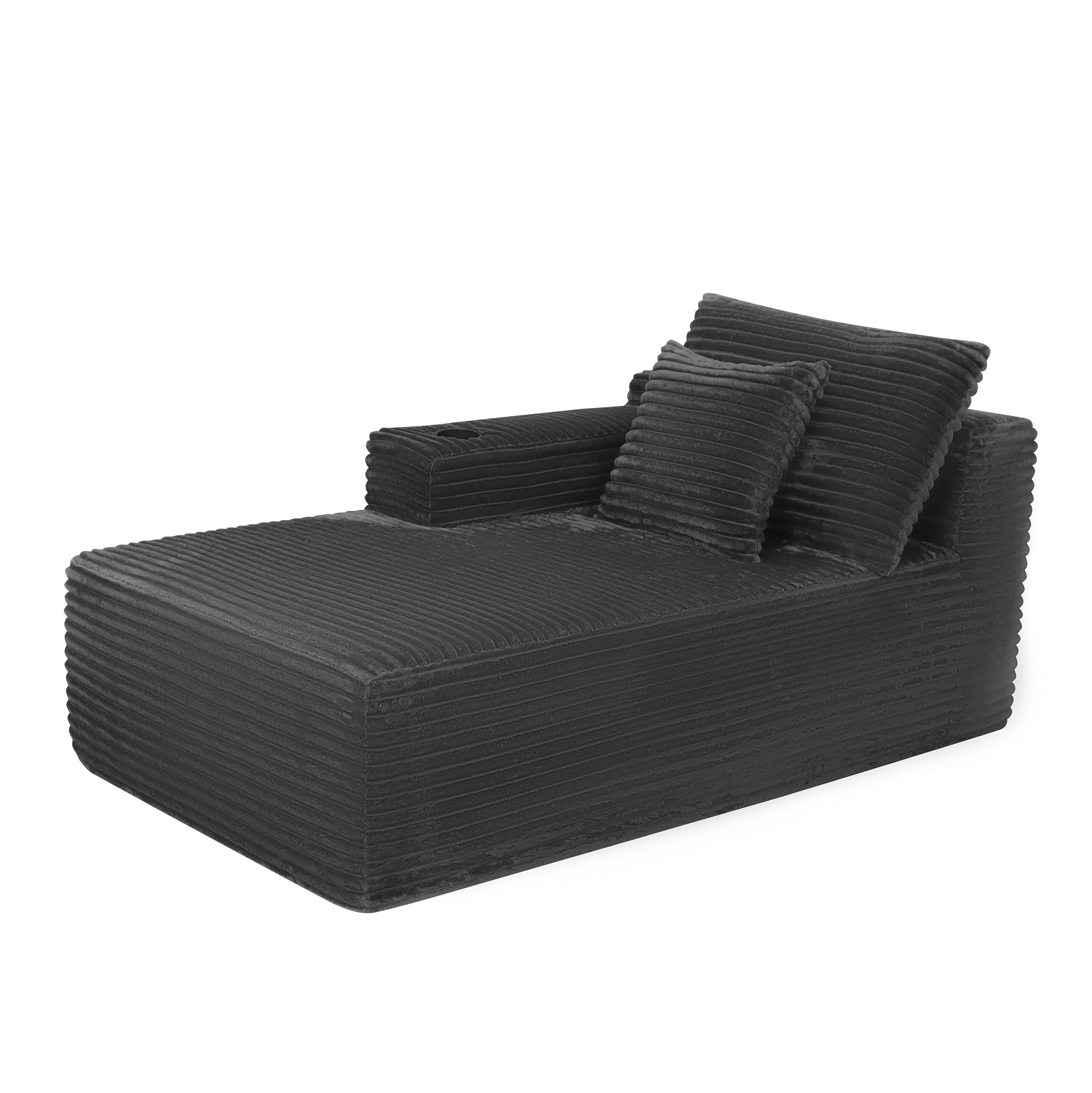 37.5 inch left chaise longue with grey black velvet, cup holder, flexible matching, mainly for living room use.