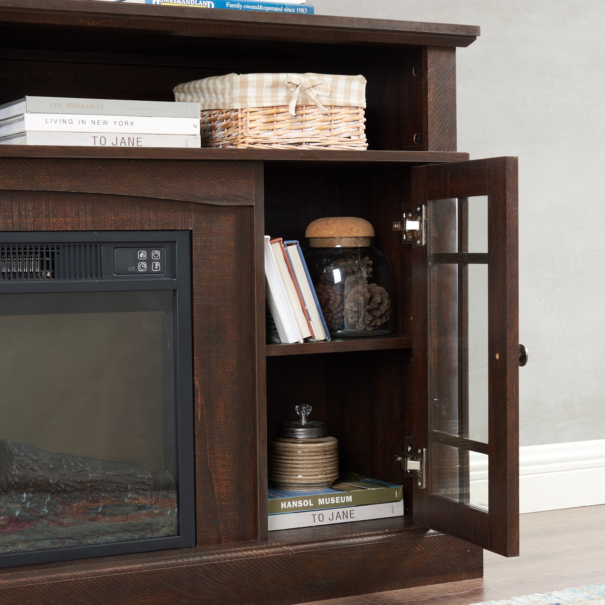 Classic TV Media Stand Modern Entertainment Console for TV Up to 65" with Open and Closed Storage Space, Espresso, 58.25"W*15.75"D*32"H
