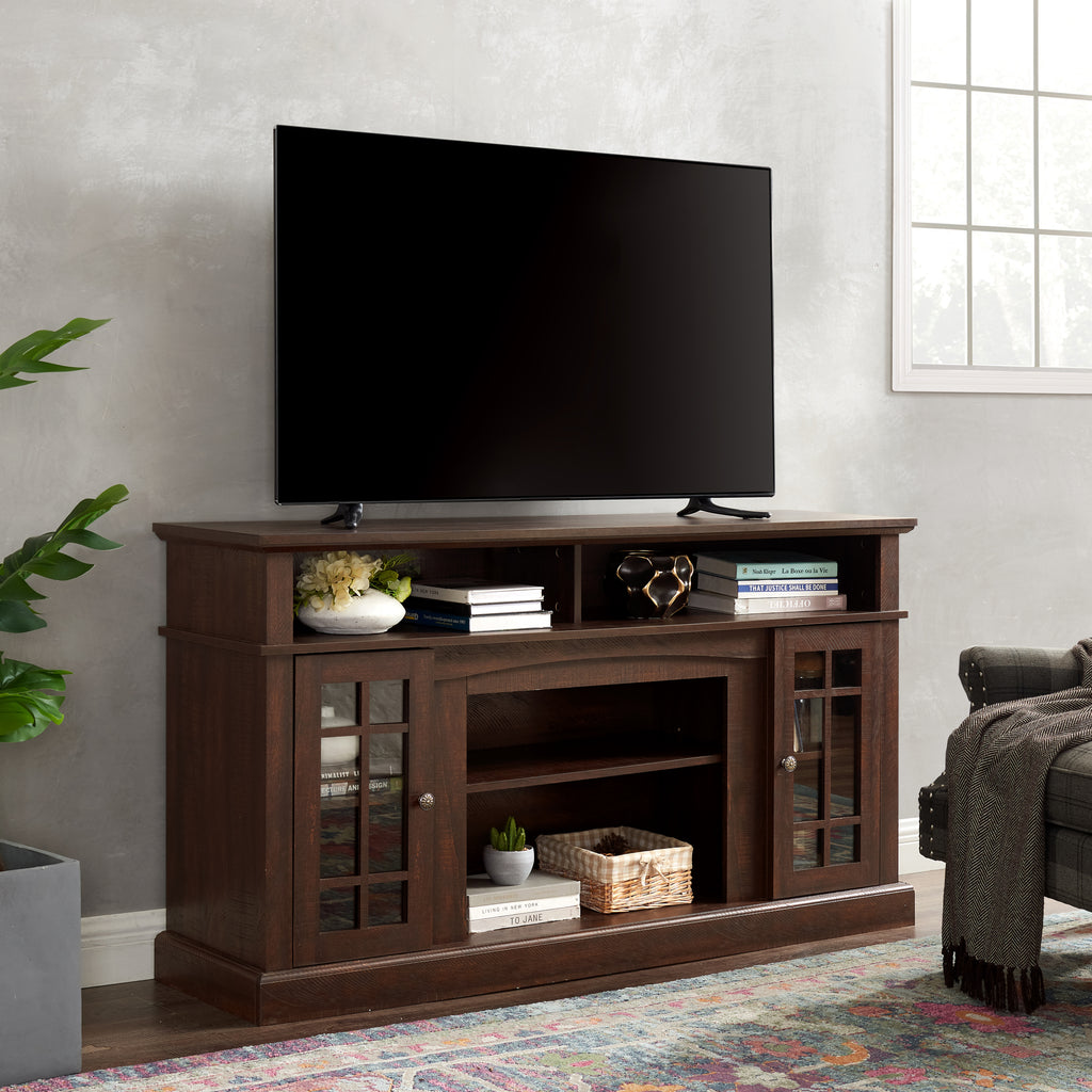 Classic TV Media Stand Modern Entertainment Console for TV Up to 65" with Open and Closed Storage Space, Espresso, 58.25"W*15.75"D*32"H