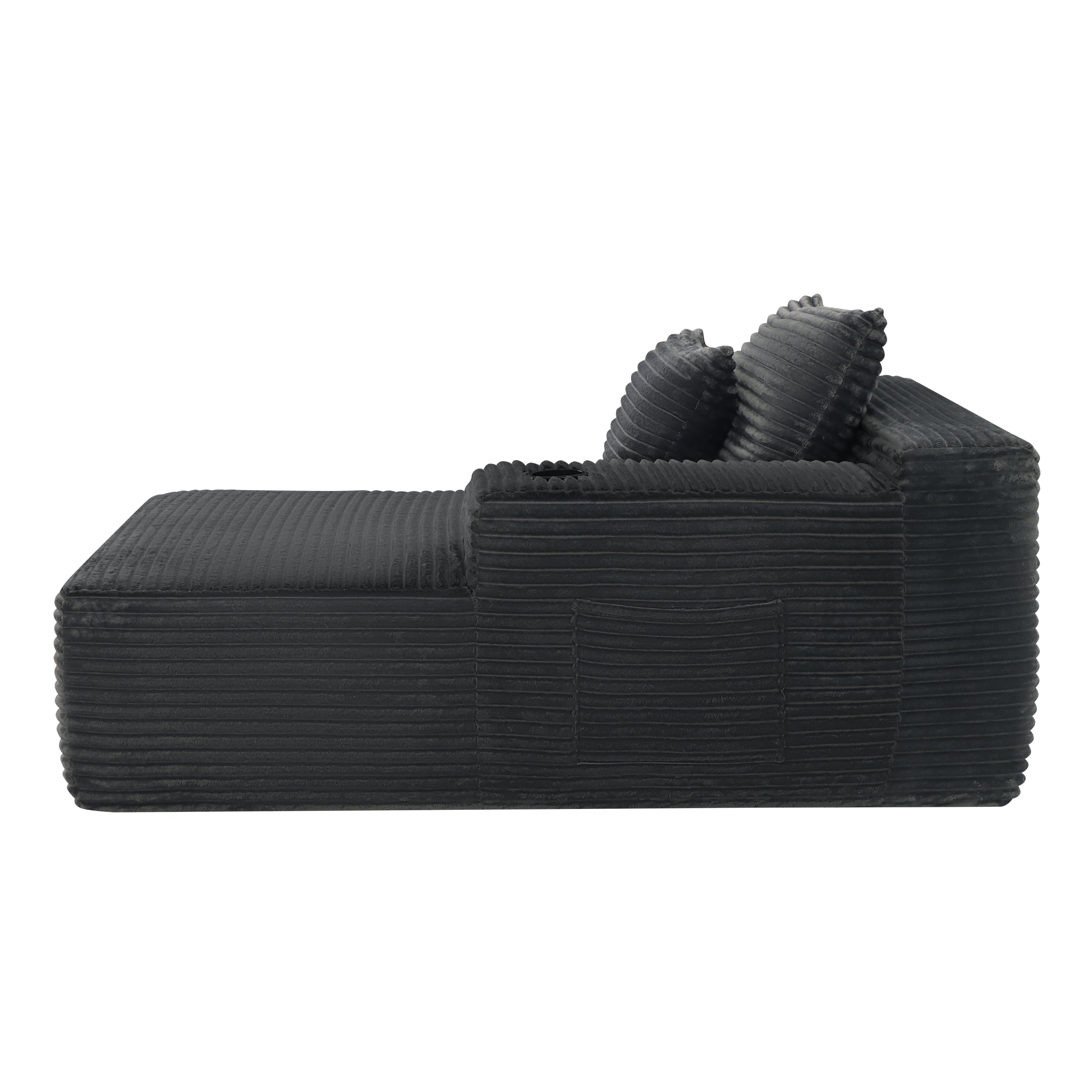 37.5 inch Right chaise longue with plush grey velvet, cup holder, flexible matching, mainly for living room use.