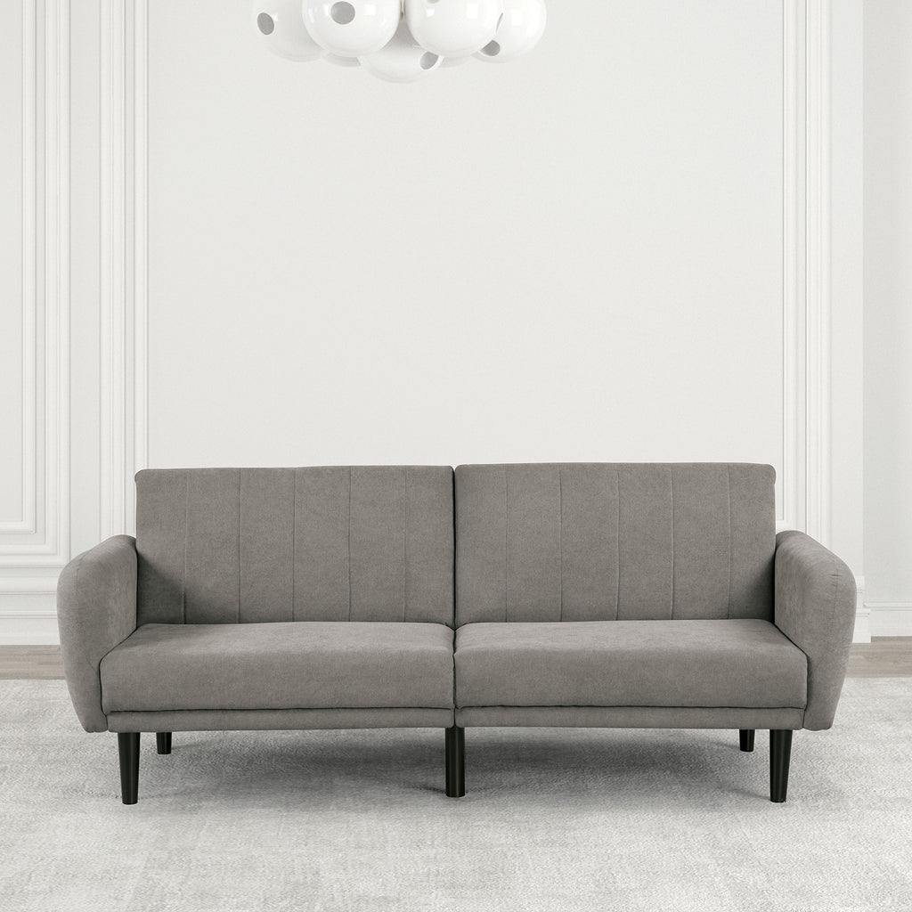 Futon Sofa Gray Color Converts into Bed Tufted Fabric Iron Leg Back Support 1pc Sofa Pocket Coil