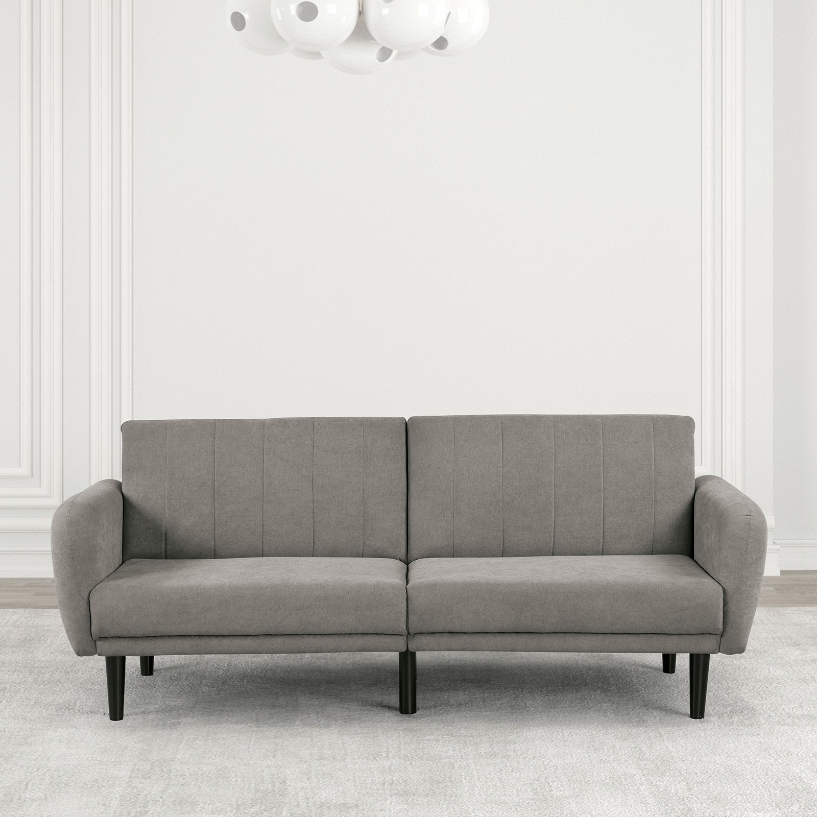 Futon Sofa Gray Color Converts into Bed Tufted Fabric Iron Leg Back Support 1pc Sofa Pocket Coil
