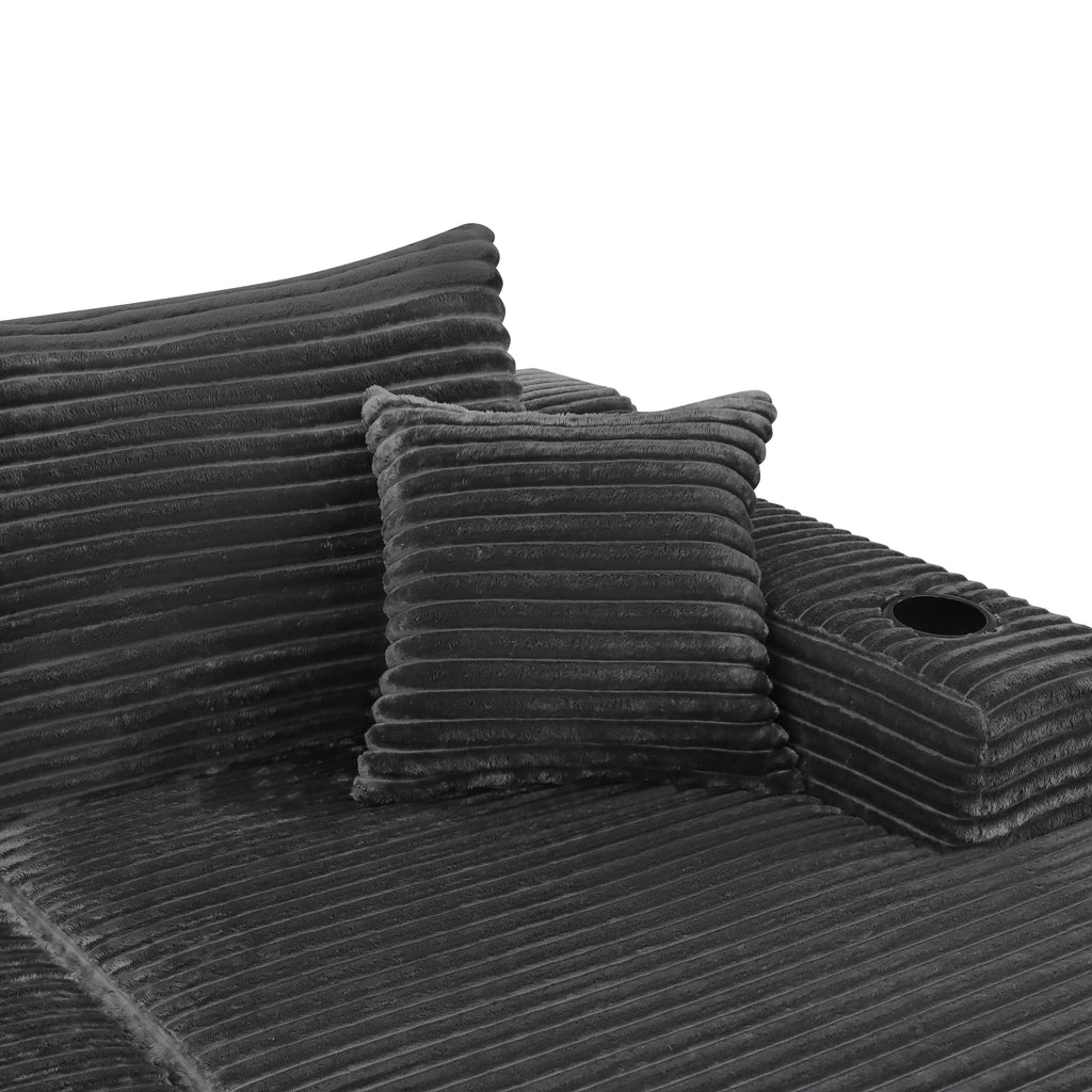 37.5 inch Right chaise longue with plush grey velvet, cup holder, flexible matching, mainly for living room use.