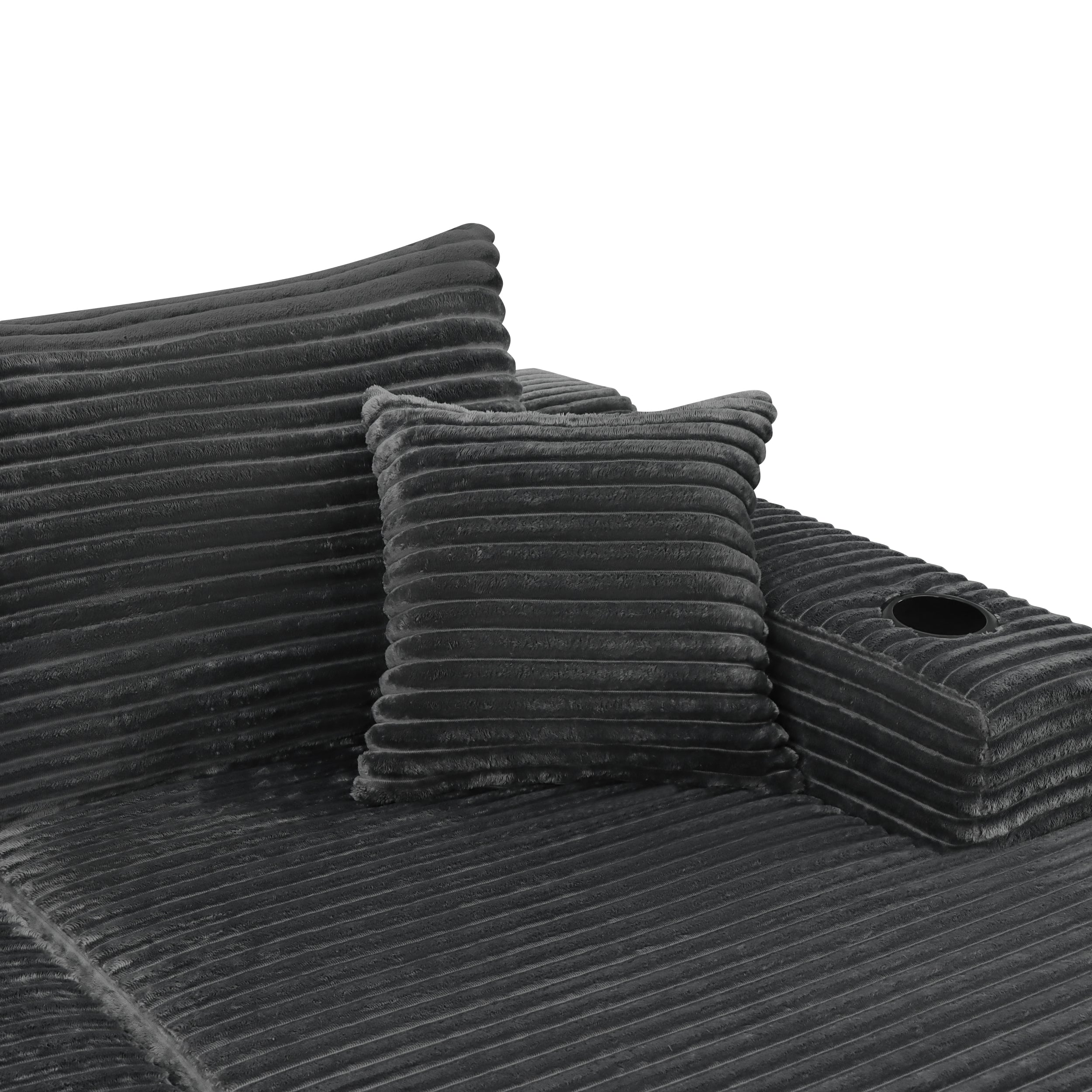37.5 inch Right chaise longue with plush grey velvet, cup holder, flexible matching, mainly for living room use.
