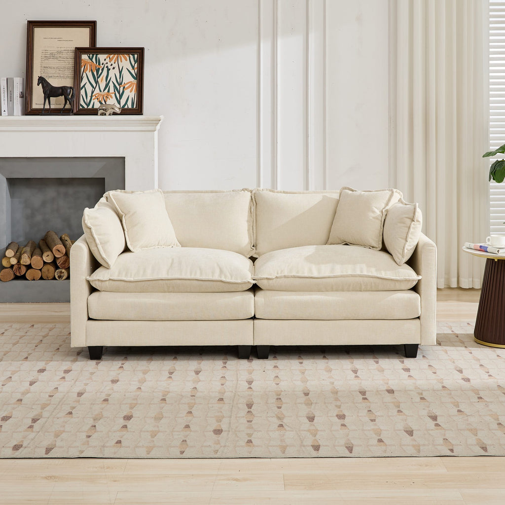 Cloud Sofa LoveSeat Ottoman is not included , Modern Sectional Couch, for Living Room Bedroom and Apartment, Comfy Double Layer Upholstered Seat Cushion, Breathable Chenille Fabric, Beige,SW5012BG