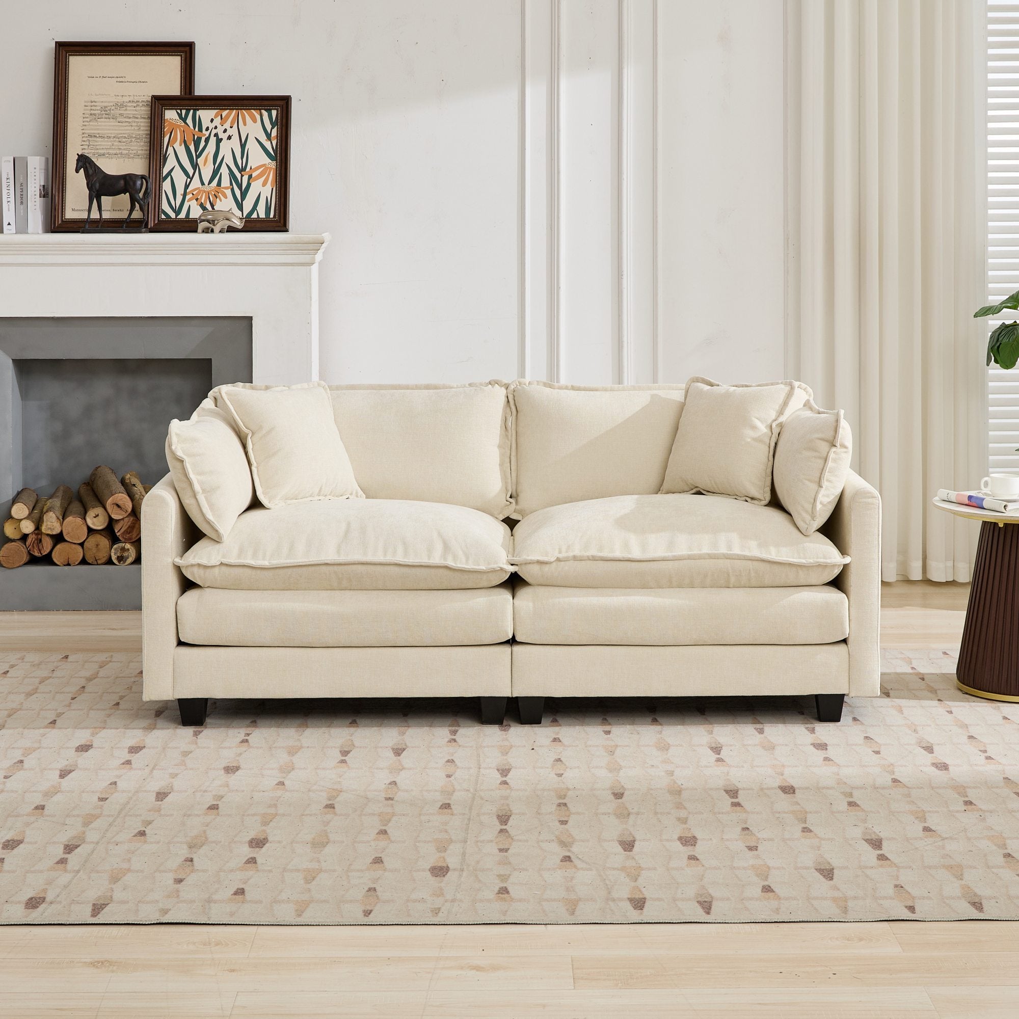 Cloud Sofa LoveSeat Ottoman is not included , Modern Sectional Couch, for Living Room Bedroom and Apartment, Comfy Double Layer Upholstered Seat Cushion, Breathable Chenille Fabric, Beige,SW5012BG