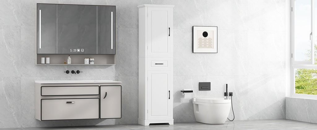 Tall Bathroom Storage Cabinet, Freestanding Storage Cabinet with Two Doors and Adjustable Shelves, Door Shelve Design, MDF Board with Painted Finish, White