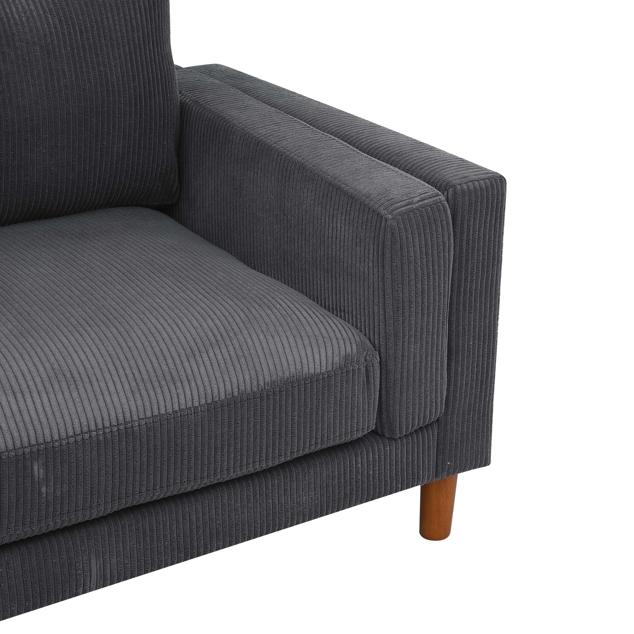 Corduroy Upholstered Square Arm Sofa with Wooden Legs