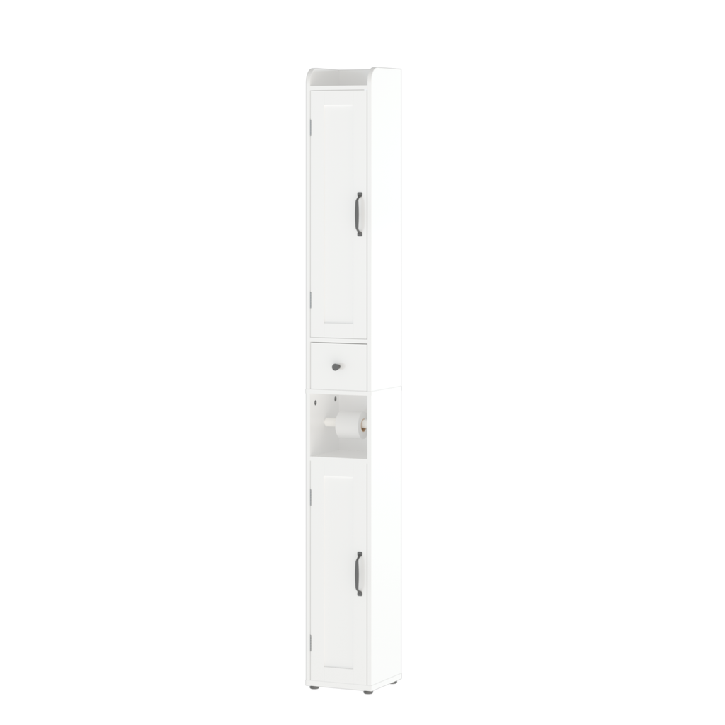 67.51" Tall Bathroom Storage Cabinet with Adjustable Shelves,Slim 2 Doors Freestanding Cabinet with Anti Tip, Open compartments, for Home, Small Spaces, Bathroom,Kitchen, Living Room, White
