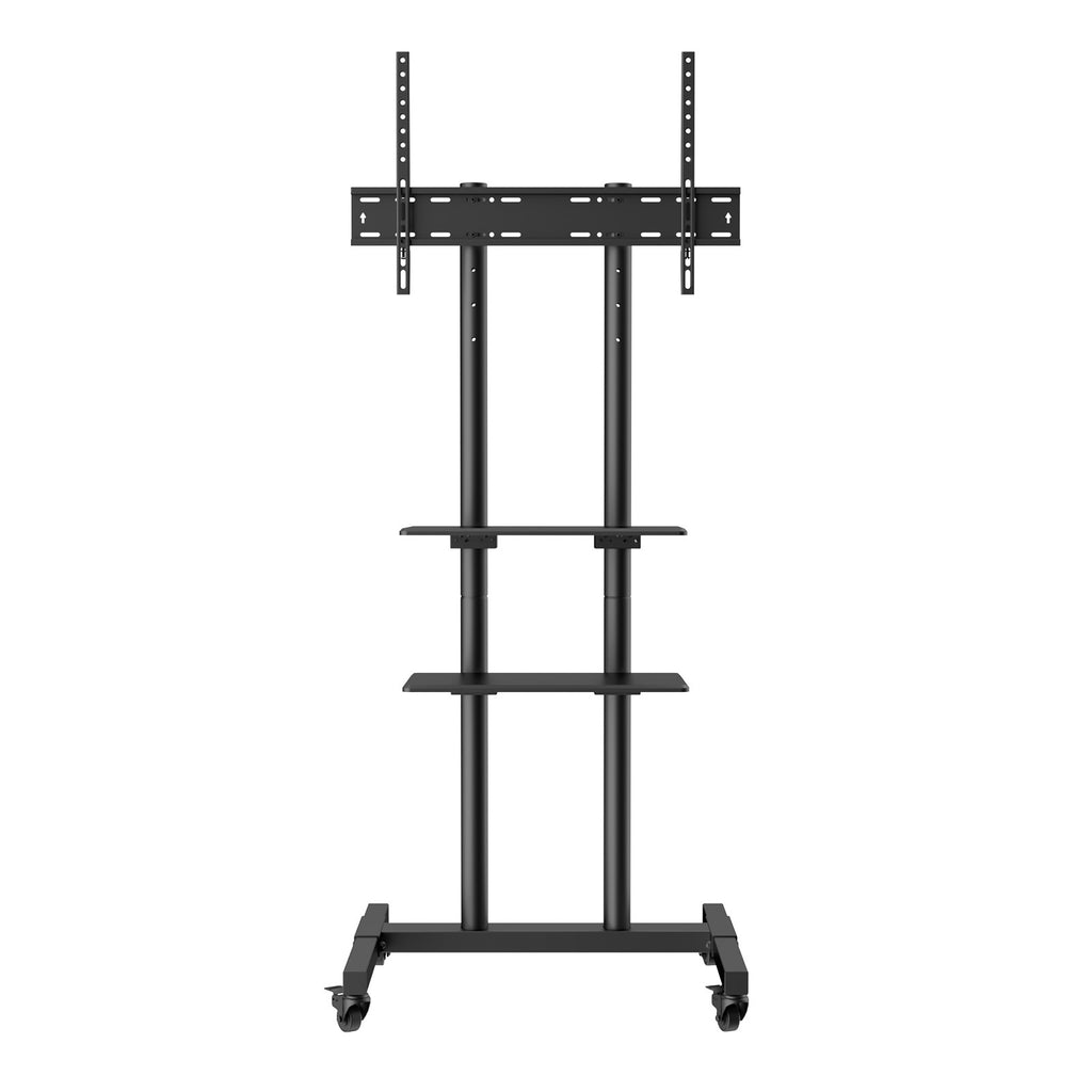 Mobile TV Stand, Mobile TV Cart for 32 to 70 inch TVs, Height Adjustable Portable TV Stand with Wheels, Double Tray for Audio Visual Devices, Rolling TV Stand with Mount for Bedroom, Living Room