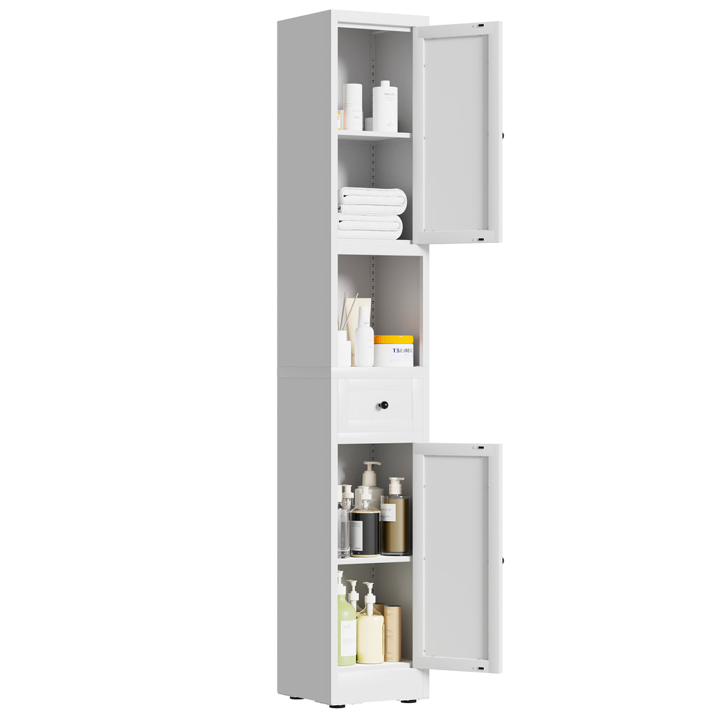 71 Inch Tall Bathroom Storage Cabinet, 5 Tier Narrow Metal Cabinet with 2 Doors & Adjustable Shelves, Freestanding Cabinet for Space Saving in Kitchen, Laundry Room, Pantry, White