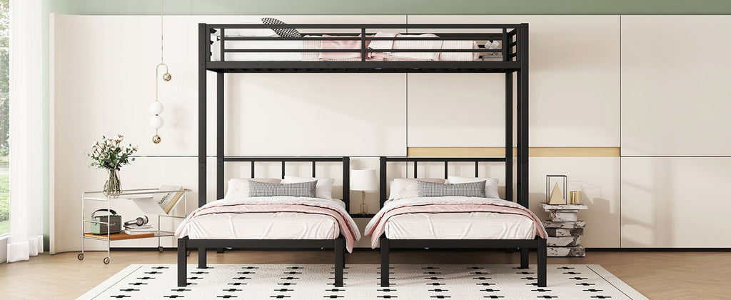 Twin over Twin & Twin Bunk Beds for 3, Twin XL over Twin & Twin Bunk Bed Metal Triple Bunk Bed, Black
