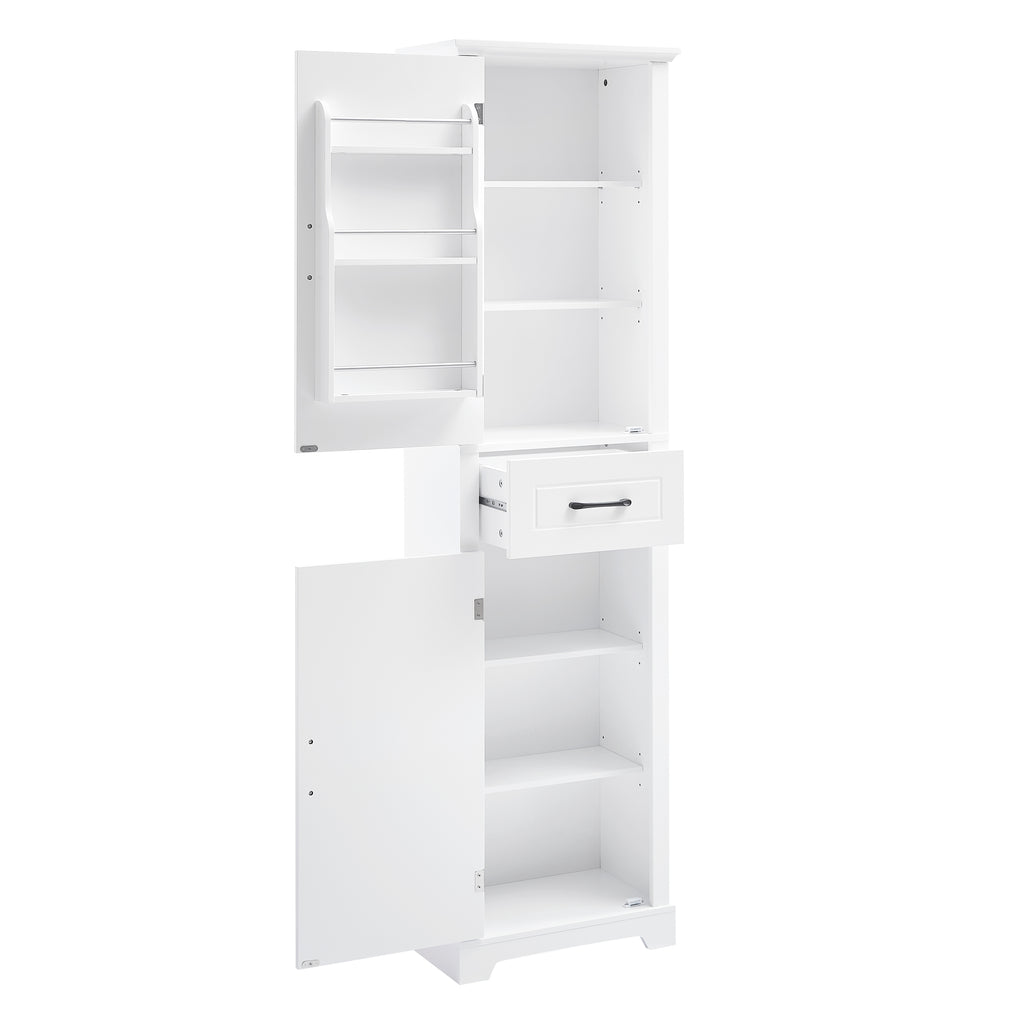 Tall Bathroom Storage Cabinet, Freestanding Storage Cabinet with Two Doors and Adjustable Shelves, Door Shelve Design, MDF Board with Painted Finish, White