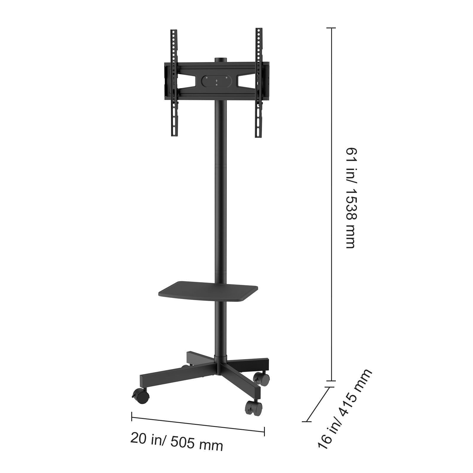Mobile TV Stand, Mobile TV Cart for 23 to 60 inch TVs, Height Adjustable Portable TV Stand with Wheels, with A Tray for Audio Visual Devices, Rolling TV Stand with Mount for Bedroom, Living Room