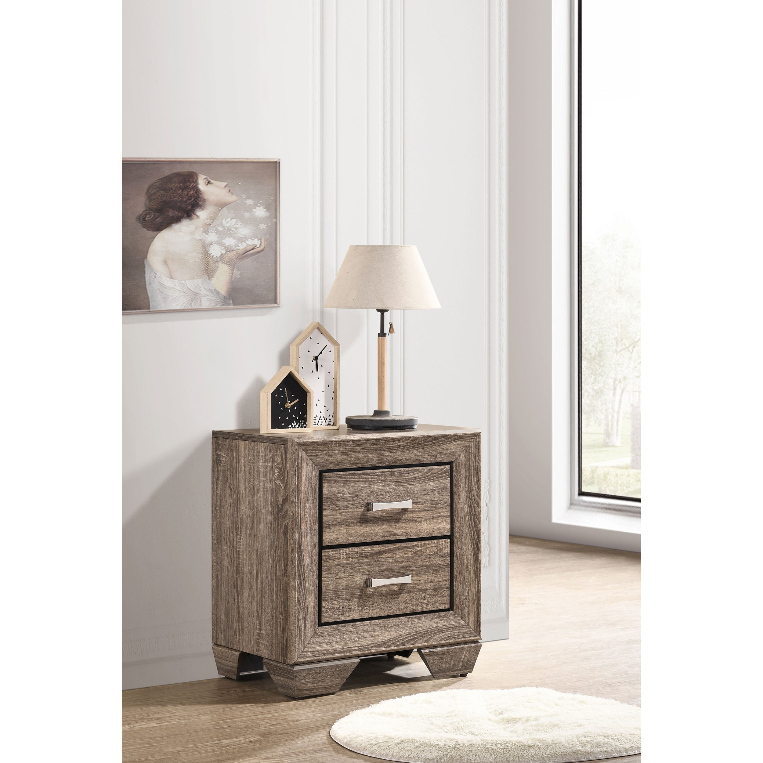 Tomasina Washed Taupe 2 Drawer Rectangular Nightstand