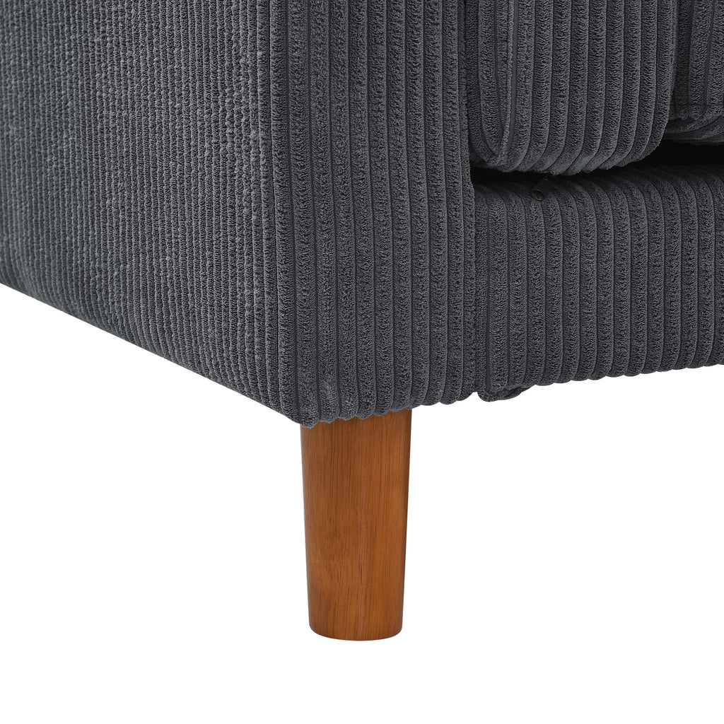 Corduroy Upholstered Square Arm Sofa with Wooden Legs