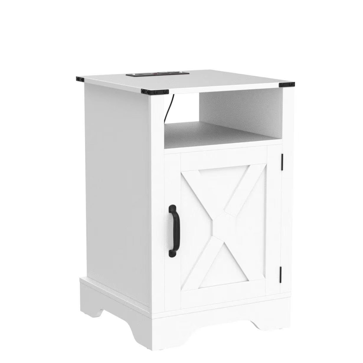Farmhouse Nightstand with Charging Station Wooden Rustic End Table for Bedroom, Living Room, 16" D x 16" W x 25" H Set of 1 , White