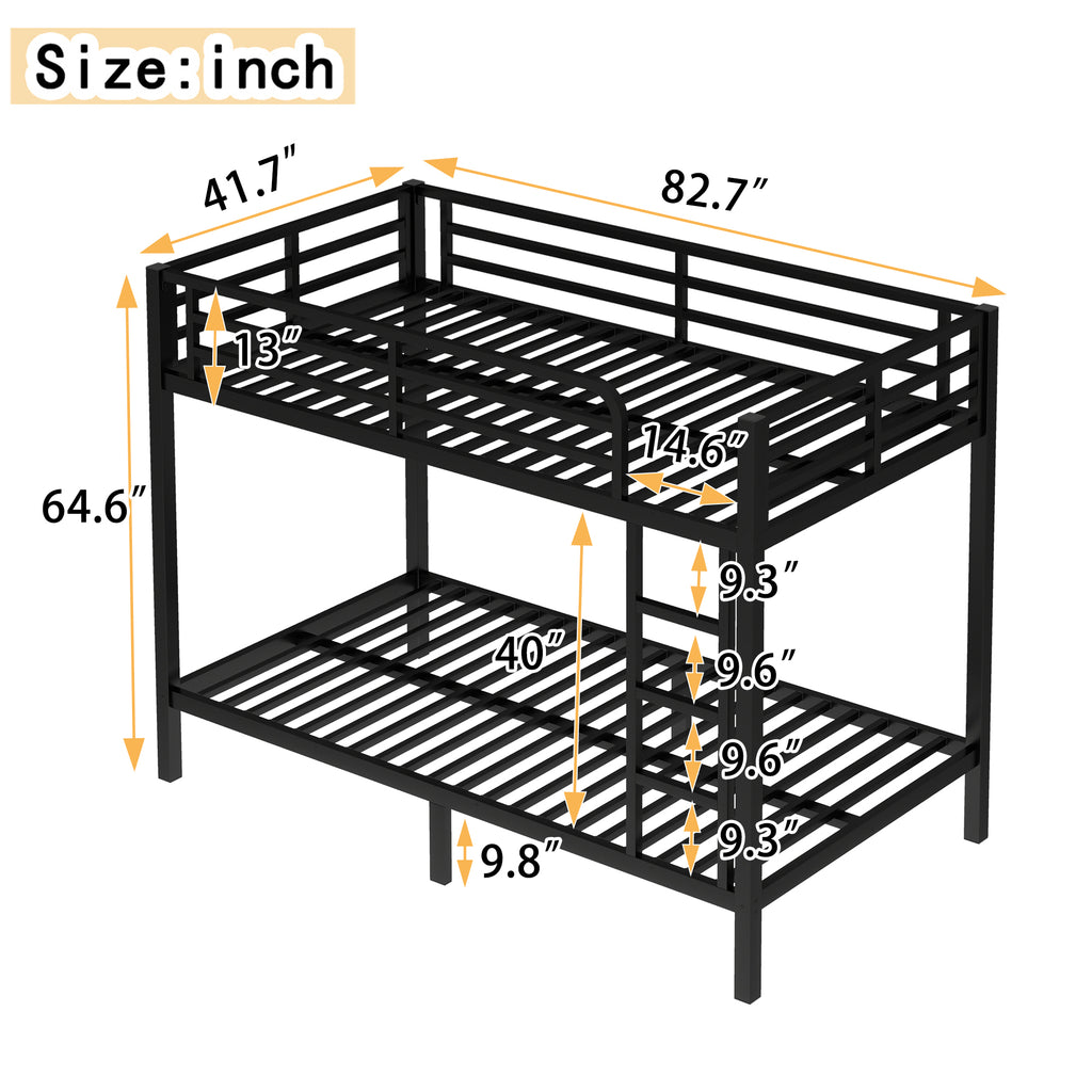 Metal Twin XL over Twin XL Bunk Bed for Teens and Adults,Space Saving Noise Reduced No Box Spring Needed, Black