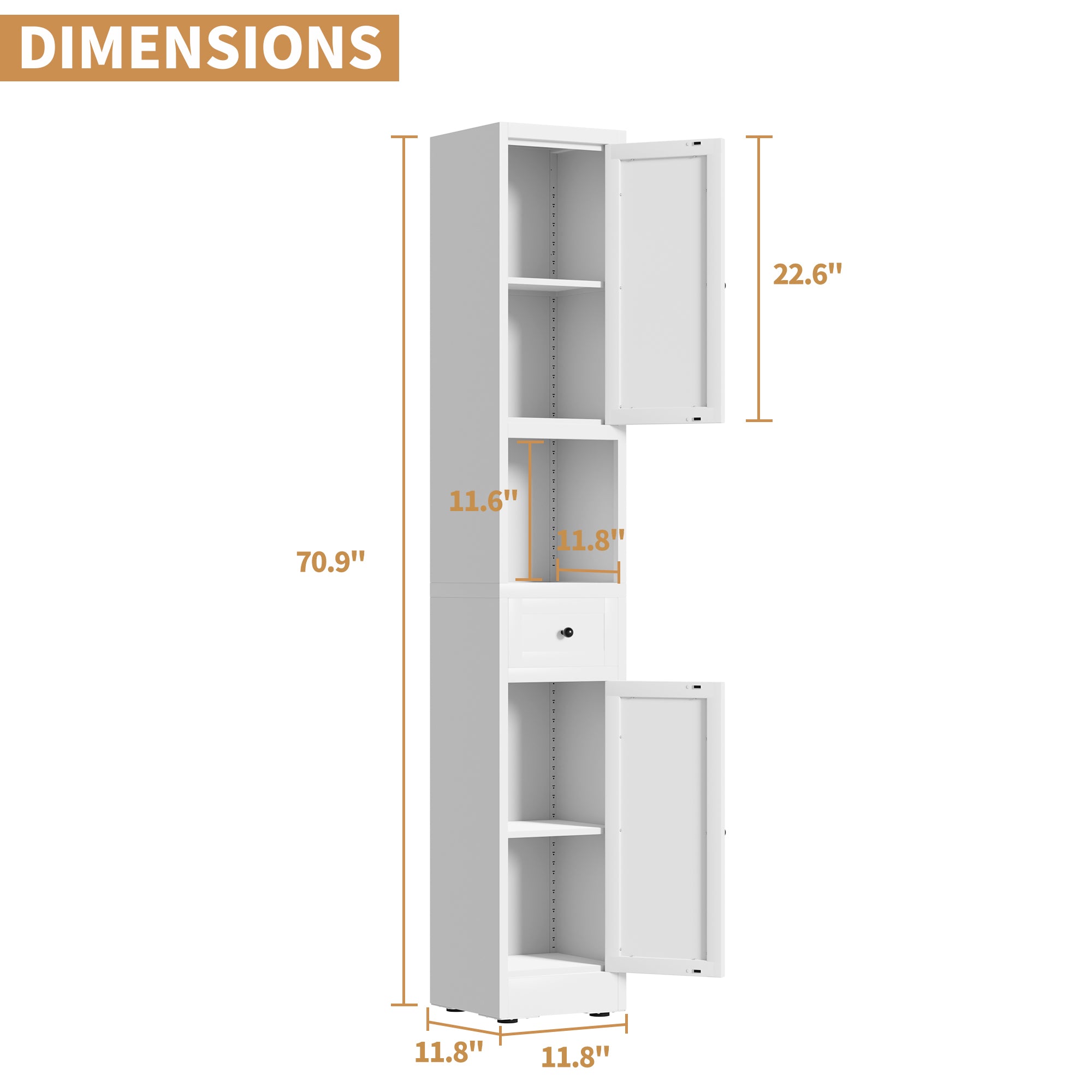 71 Inch Tall Bathroom Storage Cabinet, 5 Tier Narrow Metal Cabinet with 2 Doors & Adjustable Shelves, Freestanding Cabinet for Space Saving in Kitchen, Laundry Room, Pantry, White