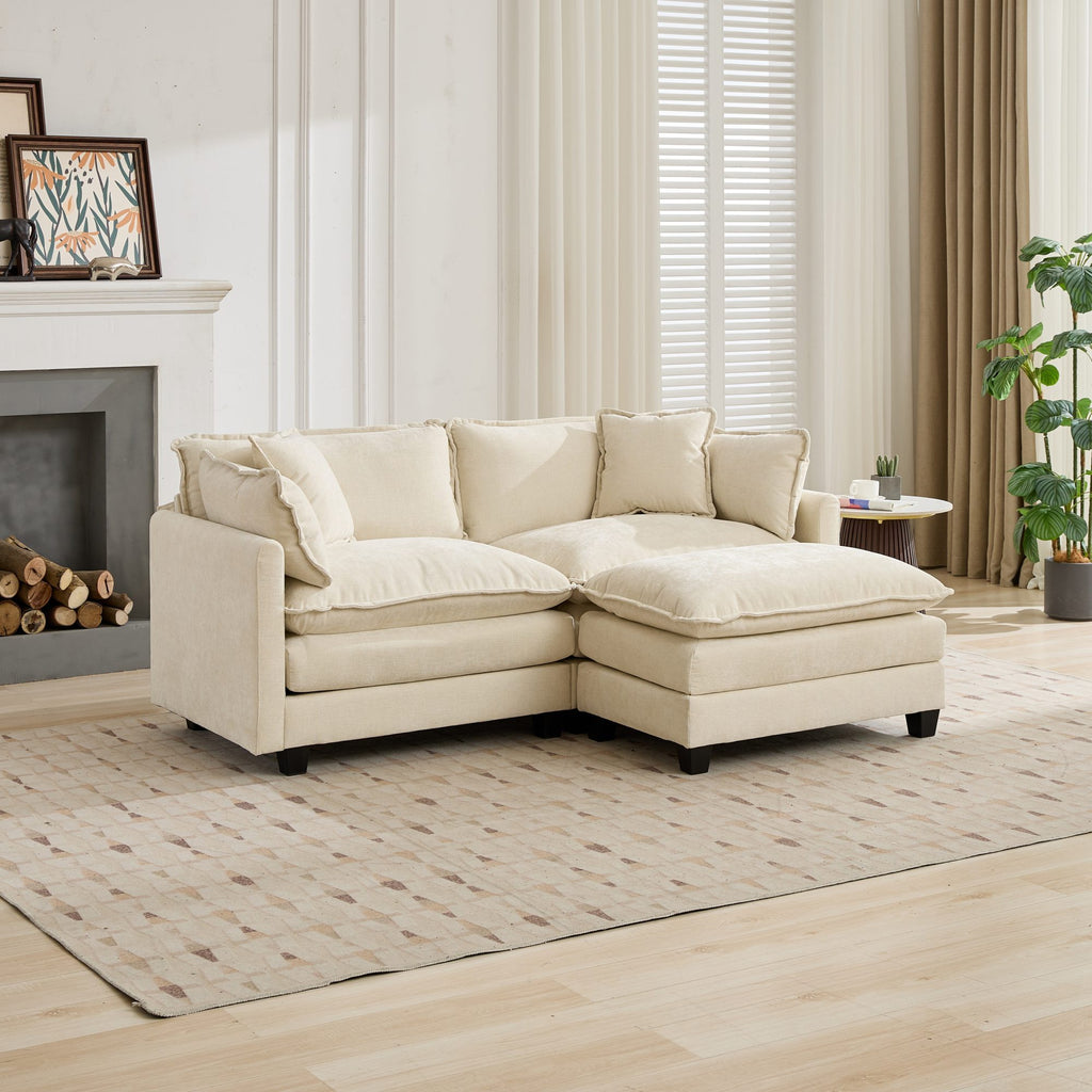 Cloud Sofa LoveSeat Ottoman is not included , Modern Sectional Couch, for Living Room Bedroom and Apartment, Comfy Double Layer Upholstered Seat Cushion, Breathable Chenille Fabric, Beige,SW5012BG