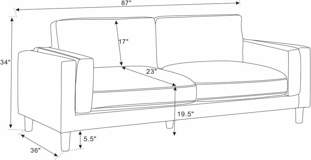 Corduroy Upholstered Square Arm Sofa with Wooden Legs