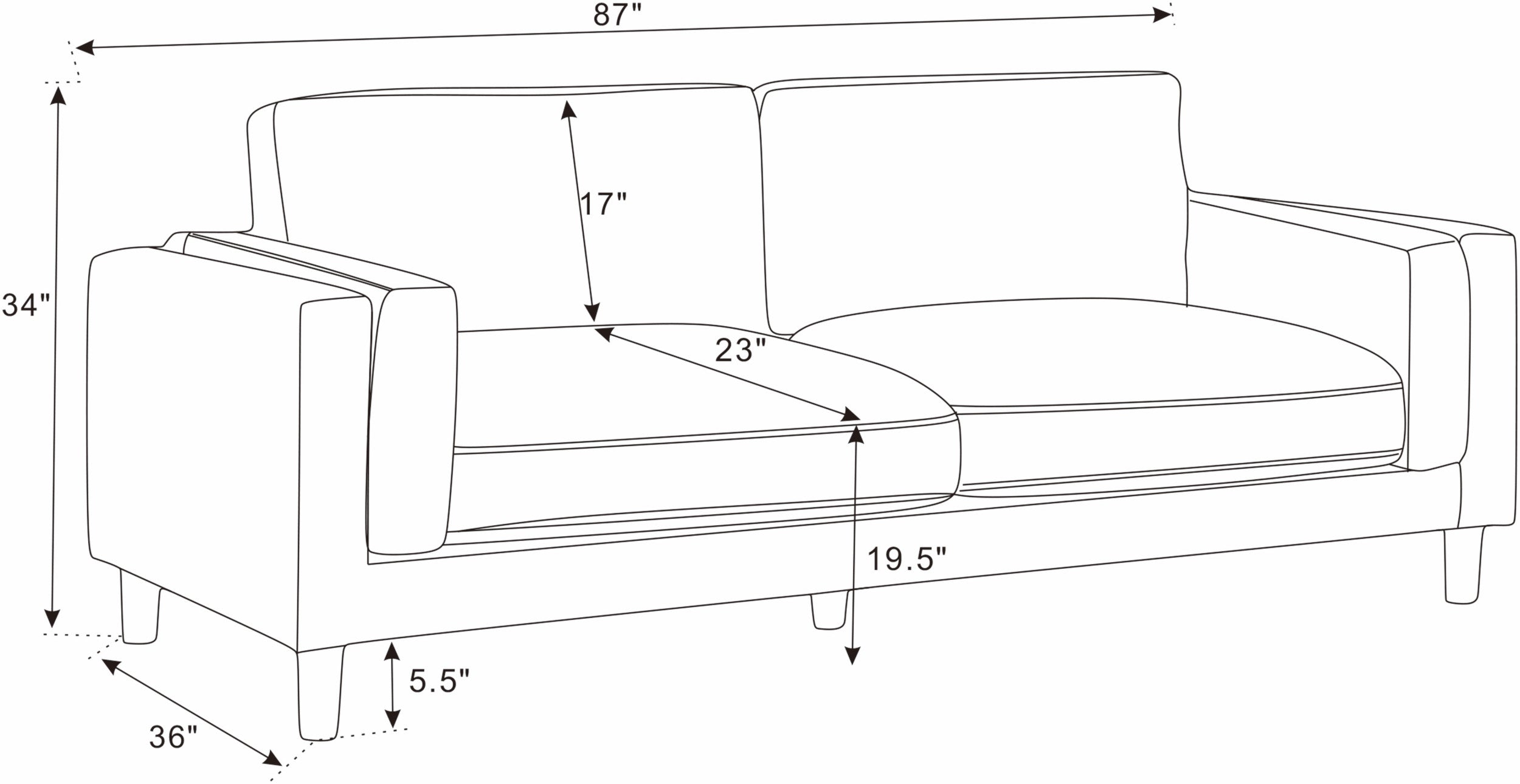 Corduroy Upholstered Square Arm Sofa with Wooden Legs