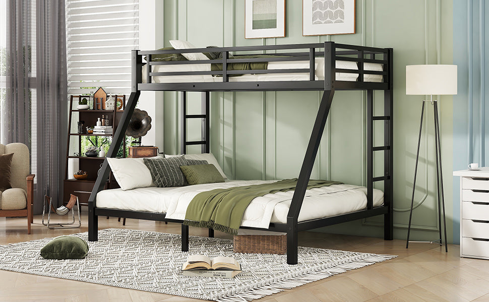 Metal Twin XL over Queen Bunk Bed for Teens and Adults,Space Saving Noise Reduced No Box Spring Needed,Black