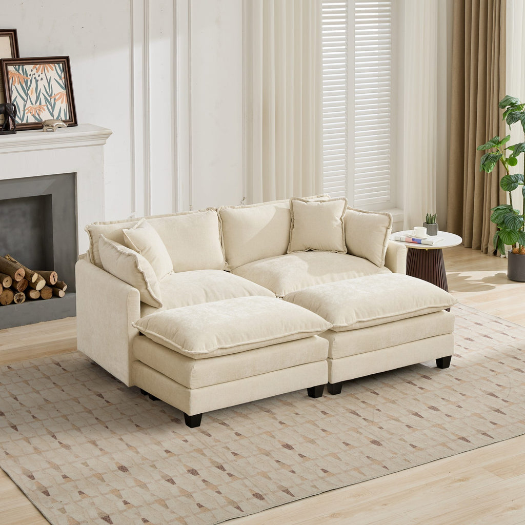 Cloud Sofa LoveSeat Ottoman is not included , Modern Sectional Couch, for Living Room Bedroom and Apartment, Comfy Double Layer Upholstered Seat Cushion, Breathable Chenille Fabric, Beige,SW5012BG