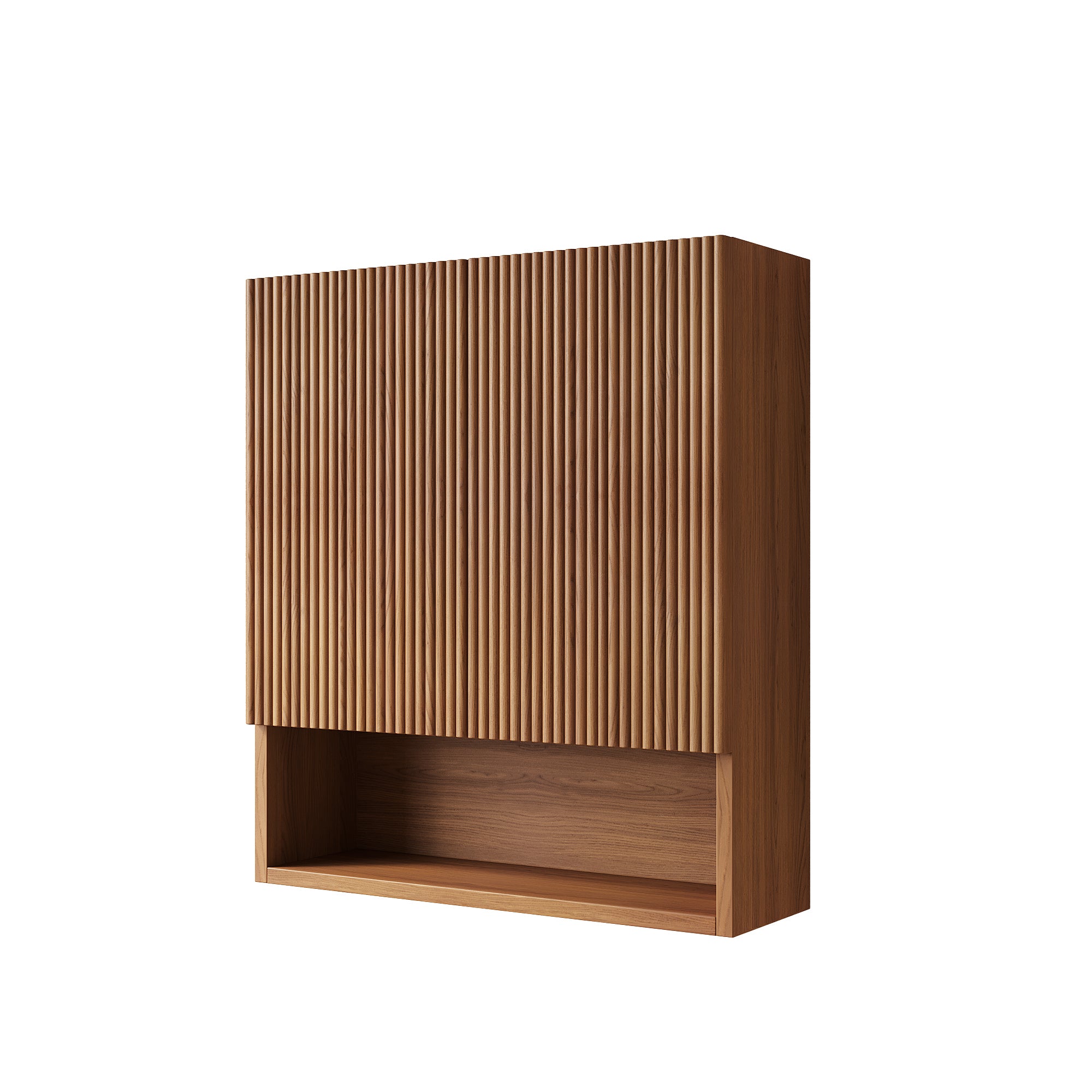 TOBI 26" Wall Mounted Striped Bathroom Cabinet, with Doors, Shelf and Open Storage Compartment Over The Toilet Storage Cabinet for Bathroom, Kitchen, Laundry Room, Brown Oak Woodgrain Color