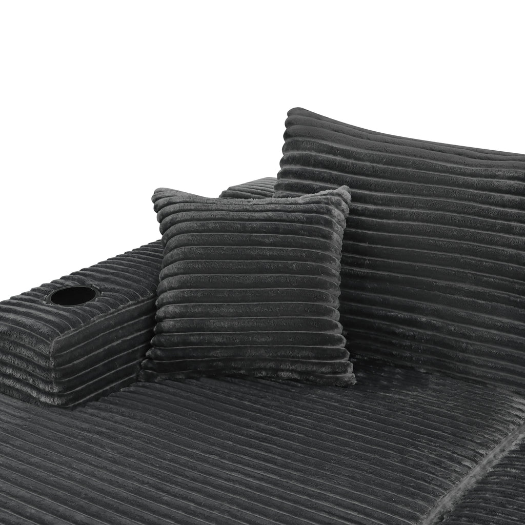 37.5 inch left chaise longue with grey black velvet, cup holder, flexible matching, mainly for living room use.
