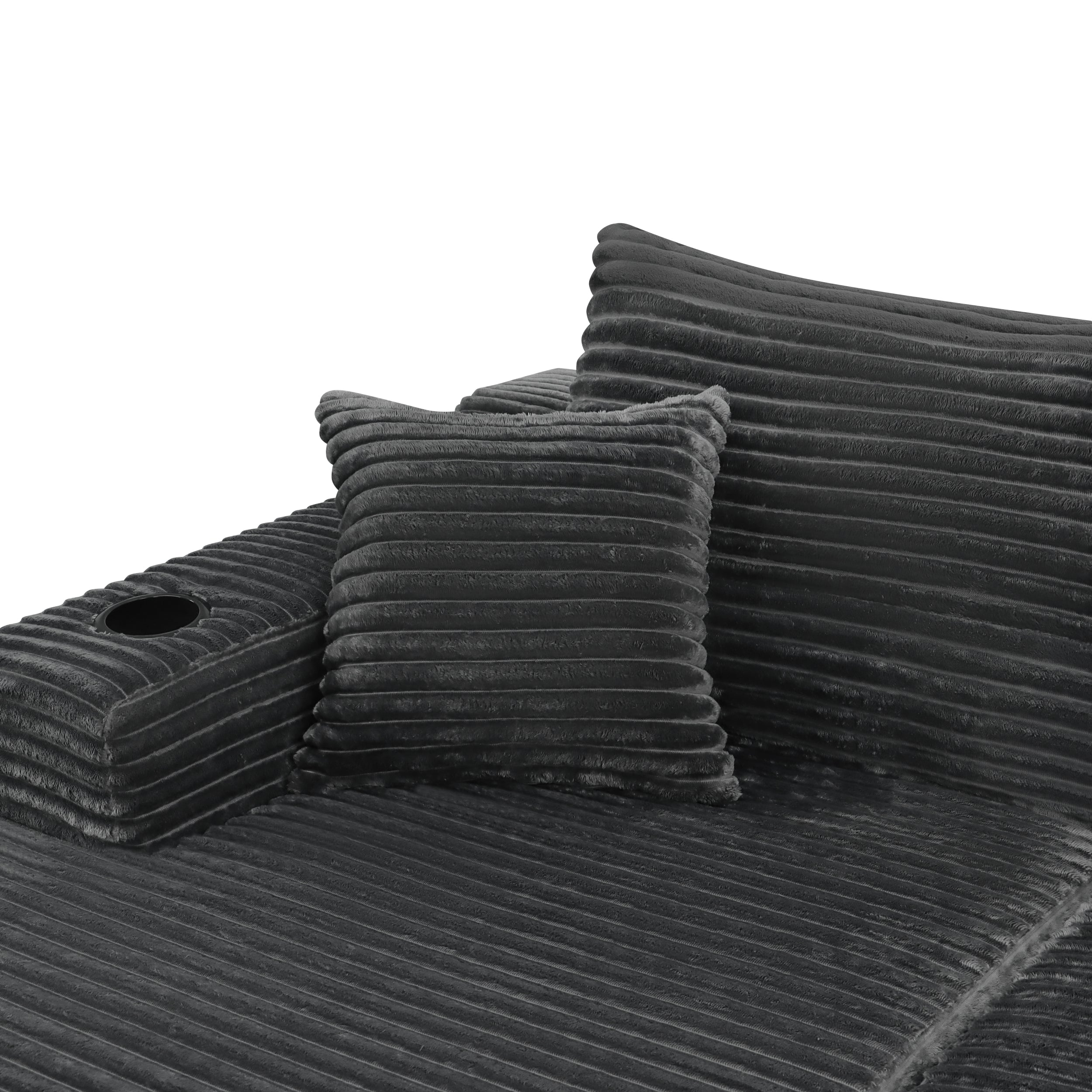 37.5 inch left chaise longue with grey black velvet, cup holder, flexible matching, mainly for living room use.