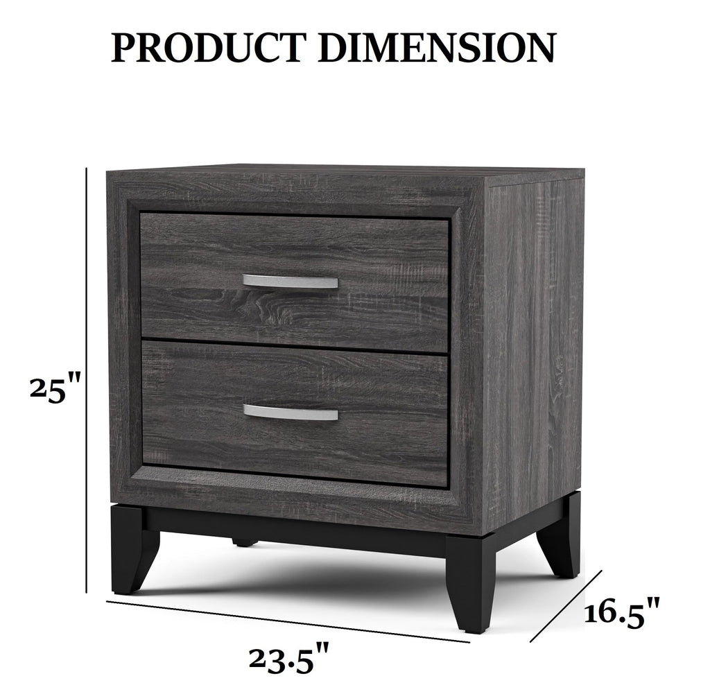 Two Tone Design 1pc Nightstand Two Drawers Wooden Legs Gray Finish Bedroom Furniture