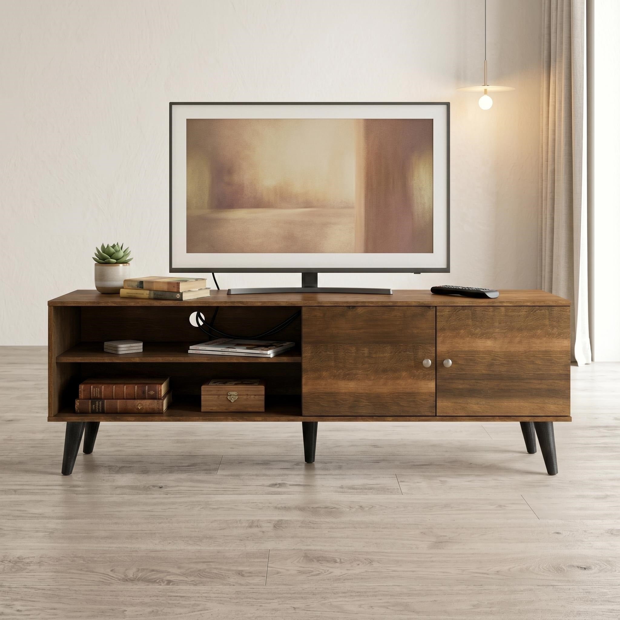 Amidon TV Stand for TVs up to 63", with 2 Storage Shelves& 1 Cabinet, Modern Entertainment Centre for TV in Living Room in Brown