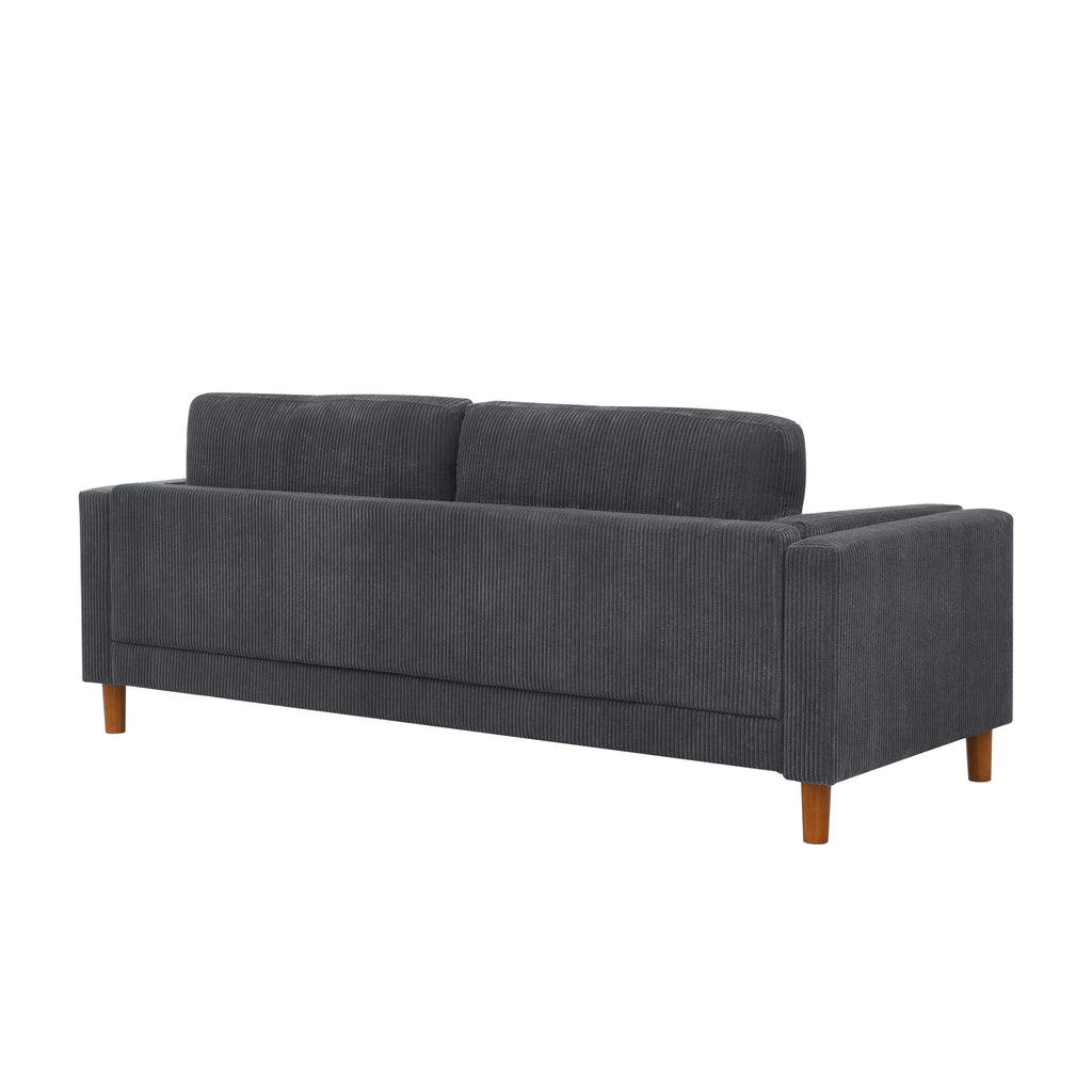 Corduroy Upholstered Square Arm Sofa with Wooden Legs