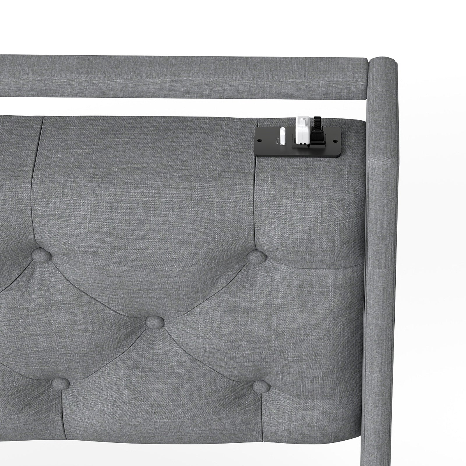 Queen Metal Platform Bed Frame Grey, Storage Headboard with RGB LED & Charging Station